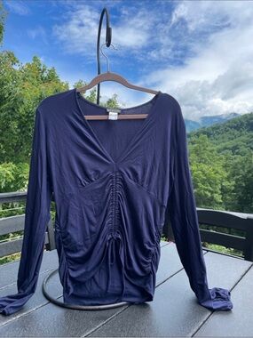 Venus Navy Ruched Front Long-Sleeve